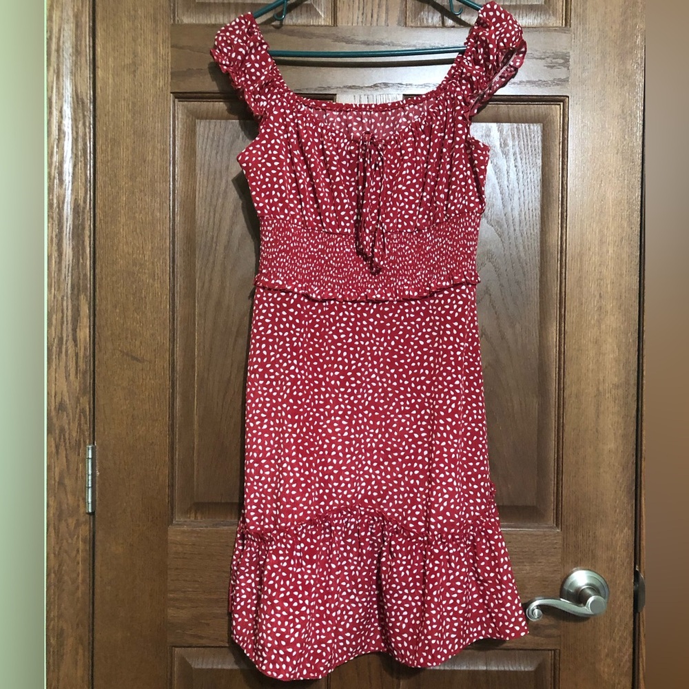 Off the shoulder red and white Amazon dress
